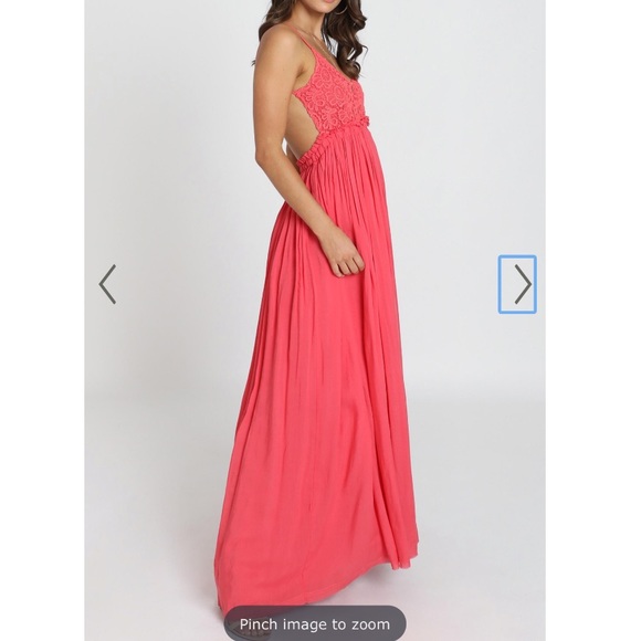 NWT WHEN IN ROME BACKLESS MAXI DRESS IN CORAL LACE - Picture 5 of 14
